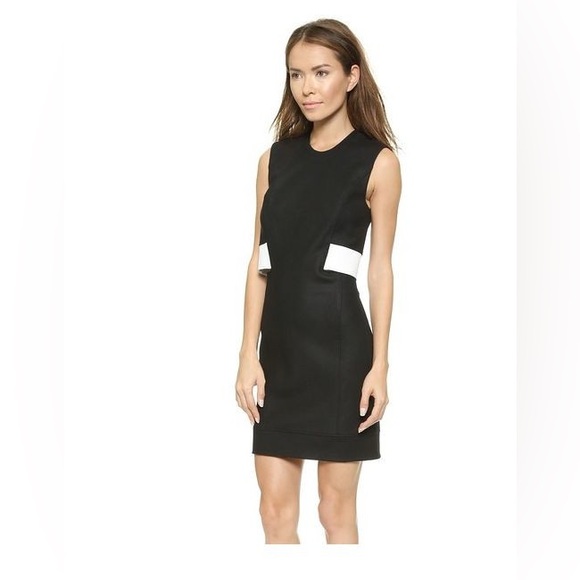 Helmut Lang. Flex Leather Trim Dress. Black & White. Size 2. - Picture 1 of 15